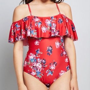 ModCloth Bathing Suit One Piece Floral Ruffle